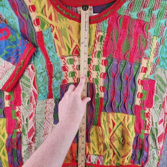 COOGI Australia Short Sleeve Sweater Knit Intricate Colorful Large Patchwork Art - Picture 12 of 16